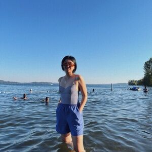Madewell Blue and White Gingham one piece swim suit